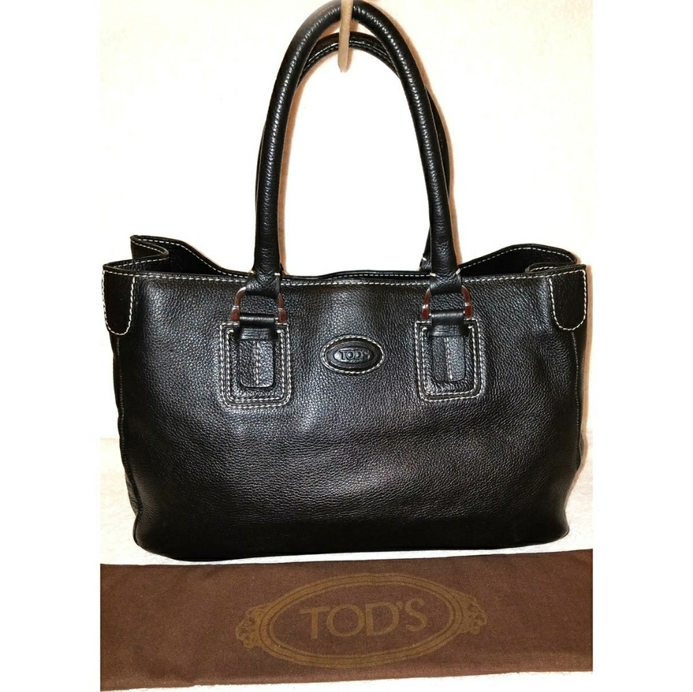 TOD'S Extra large black leather hobo handbag